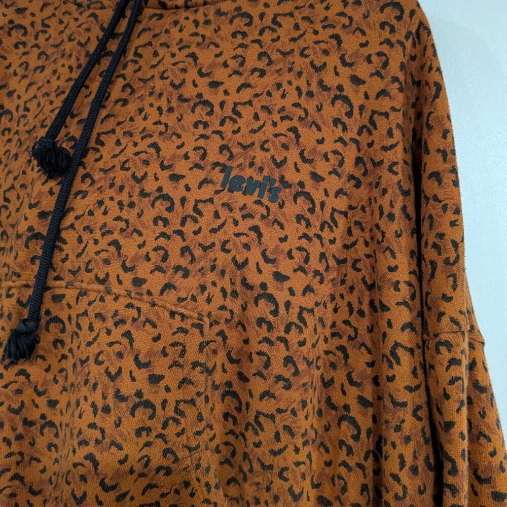 Levi's Leopard Print Laundry Day Crop Hoodie Brown Black Size XL - Picture 2 of 6